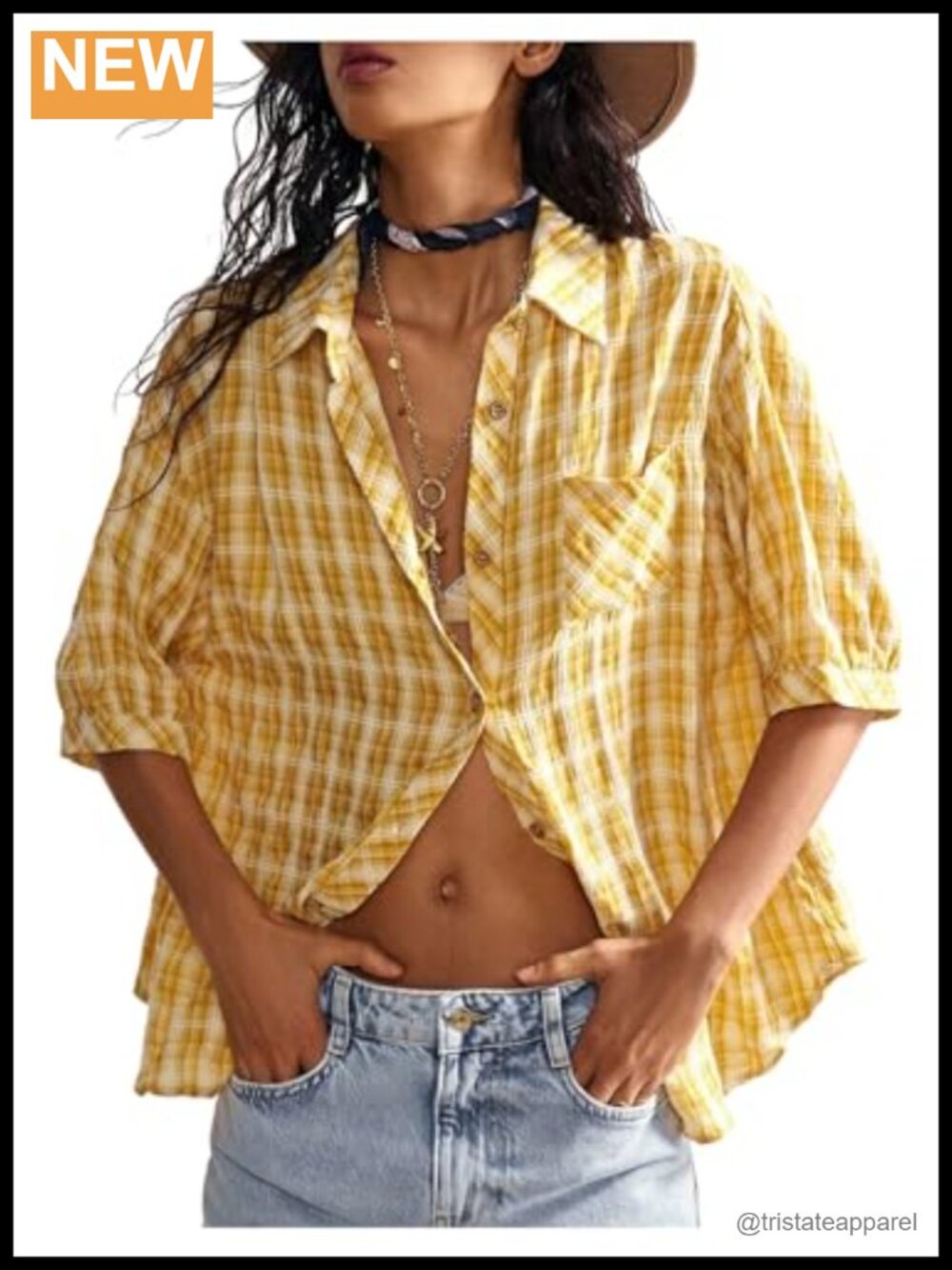 Oversized Plaid Button Down Shirt Soft Lightweight Half Sleeve